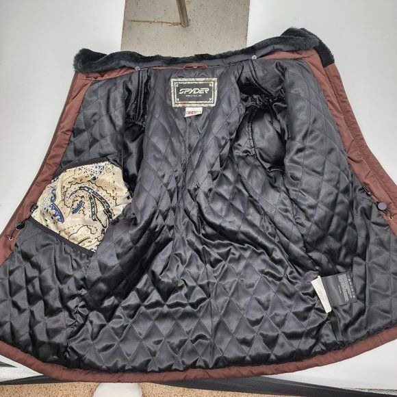 Spyder Womens Brown Insulated Ski Jacket with Faux Fur Collar Size 10 EUC - Picture 12 of 15